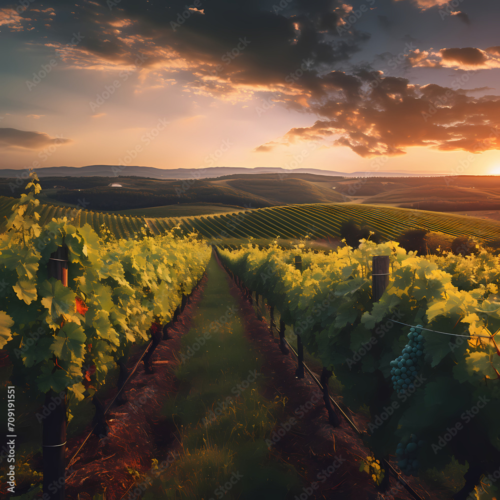 Lush vineyard in the golden hour