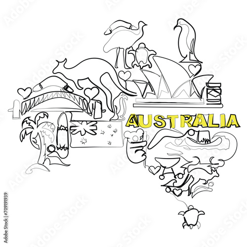 hand drawn line art vector of a postcard art for australia day.