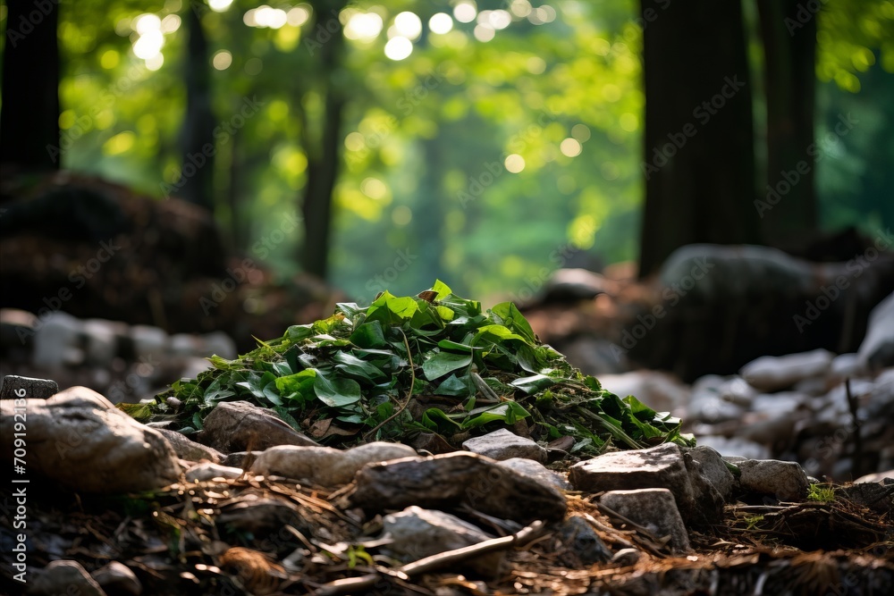 Obraz premium Recycling Waste Concept. Green Grass Sign in Forest for Reuse and Environmental Protection
