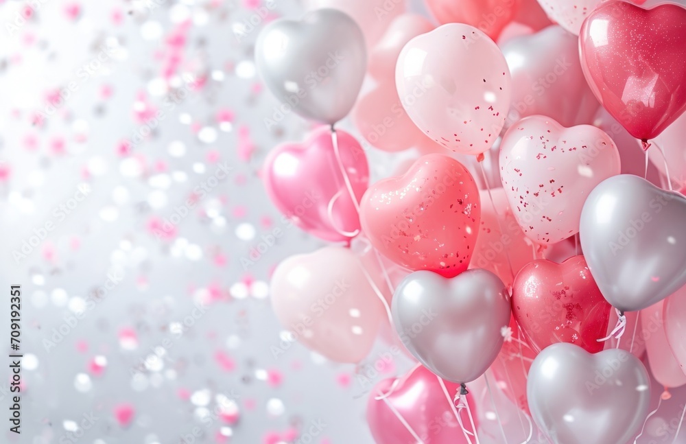 a white background with pink balloons and hearts
