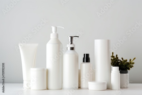Mockup of beauty bottle lotion product with Set of realistic cosmetic white container, skin care healthcare concept