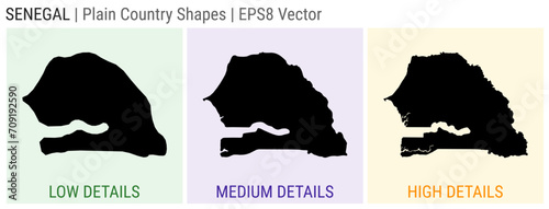 Senegal - plain country shapes. Low, medium, and high detailed maps of Senegal. EPS8 Vector illustration.