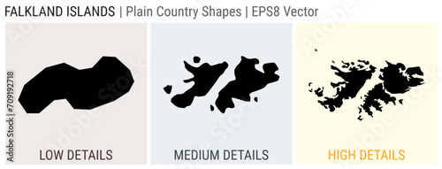 Falklands - plain country shape. Low, medium and high detailed maps of Falklands. EPS8 Vector illustration.