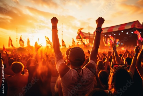 Young people cheering at a music festival.