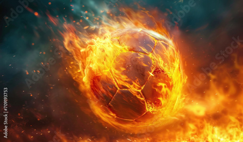 a soccer ball being blown by fire