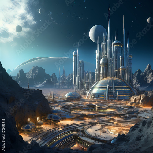 Billede på lærred Space colony on a distant planet.