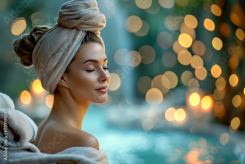 Harmony of Light and Beauty: Spa Woman in Tranquil Surroundings