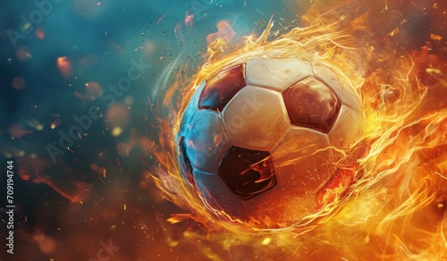 a soccer ball being blown by fire