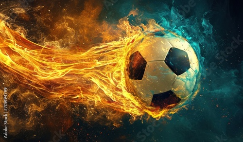 a soccer ball being blown by fire