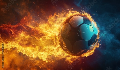 a soccer ball being blown by fire