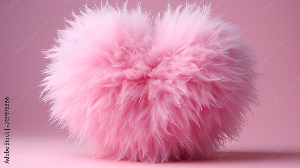 close up photography front view fluffy pink heart, pink pastel color background created with Generative Ai