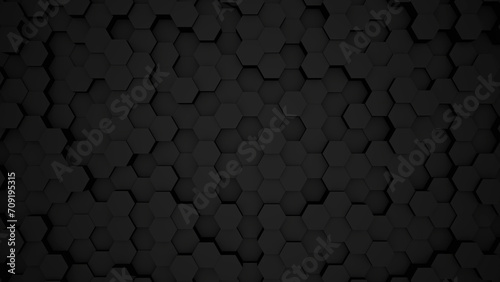 Abstract black modern architecture 3D background with black hexagon on the wall.