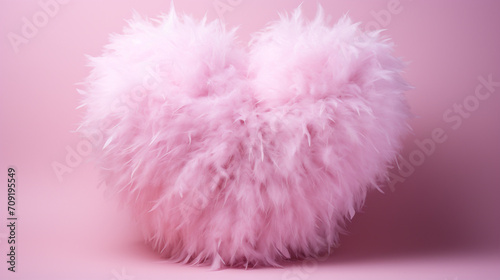 close up photography front view fluffy pink heart, pink pastel color background created with Generative Ai