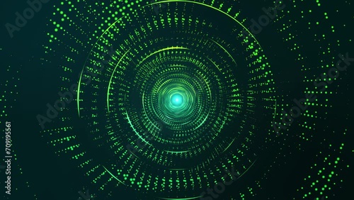 Abstract digital background. Big data visualization. Circular rotations of fantasy circle of colorful particles, beautiful color spiral, elegant particle background video. 4k animation.