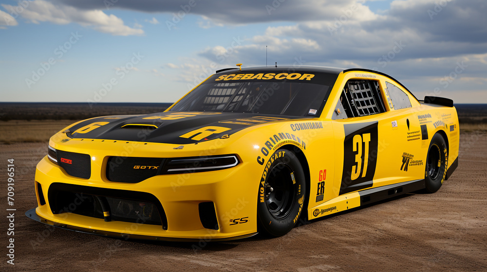 A 2020 black and yellow challenger racing car race - AI