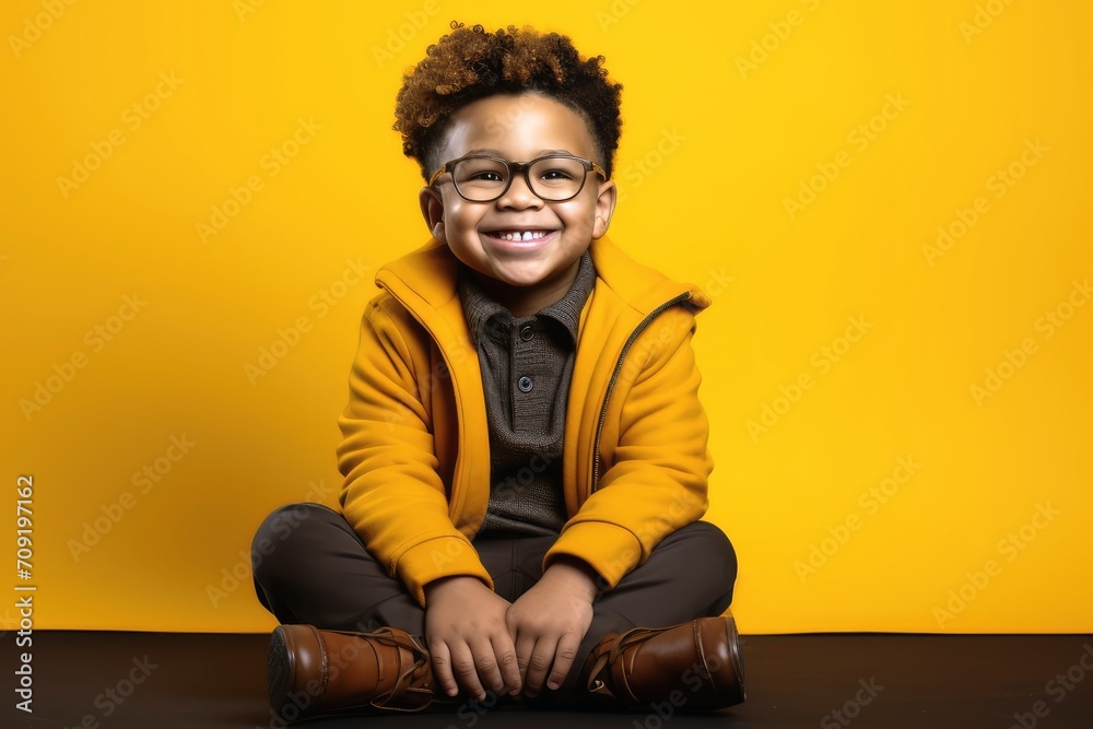 Fototapeta premium Young kid fashion model on a single colored background.