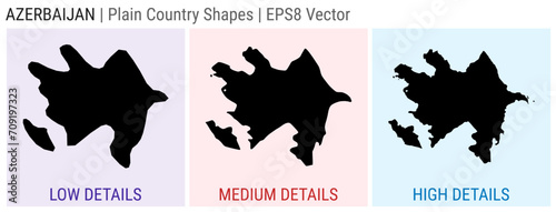 Azerbaijan - plain country shape. Low, medium, and high detailed maps of Azerbaijan. EPS8 Vector illustration.