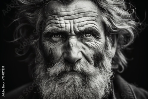 Portrait of an old man with a strong character.
