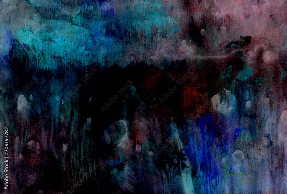 Abstract background. Psychedelic texture of brush strokes of colored paint of blurred lines and spots of different shapes and sizes
