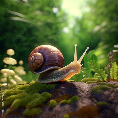 a slow moving snail, cinematic created with Generative Ai © Andrii Yablonskyi