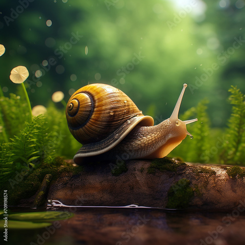 a slow moving snail, cinematic created with Generative Ai