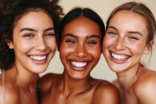 Radiant Smiles: Fashionable Trio Showcasing Diversity