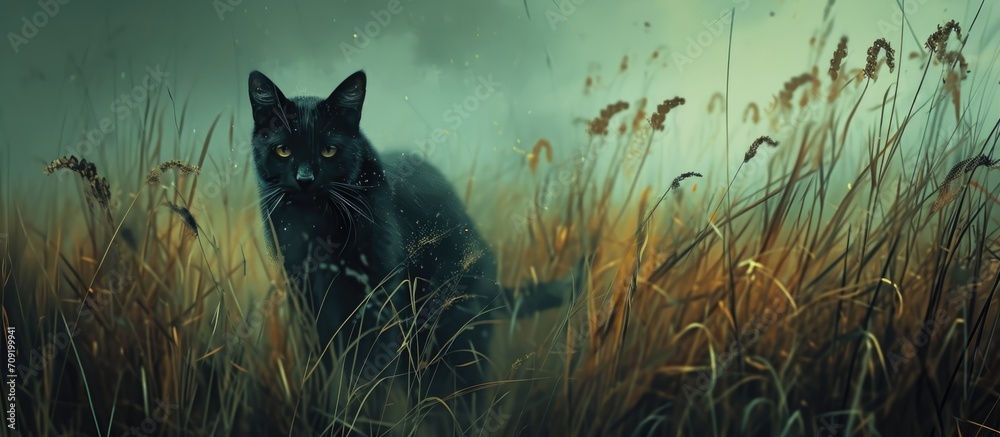 Obraz na płótnie Dark feline in the field. w salonie