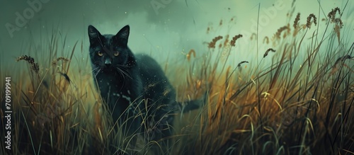 Dark feline in the field. photo