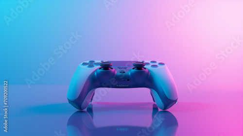 video game controller on neon blue pink background photo