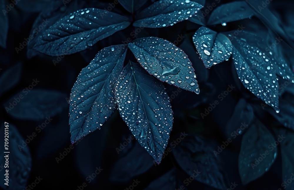 Fototapeta premium dark blue plant with water drops on it