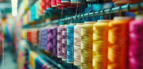 colorful thread is being used in a sewing supply store.