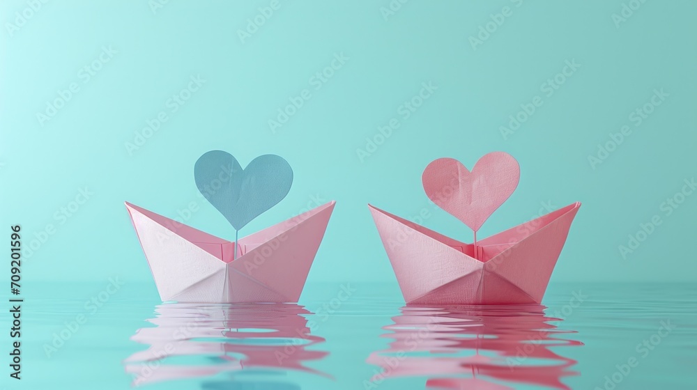 Fototapeta premium paper boat with heart shape