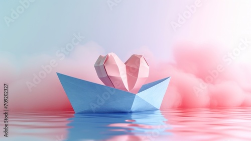 paper boat with heart shape photo