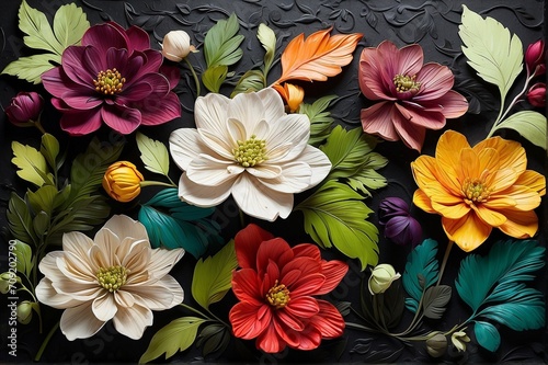 Colourful Autumn Flowers Shine in Striking Contrast on a Sophisticated Black Background