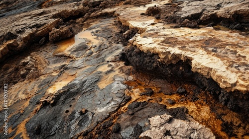 Dried lava and cracks on the ground during the day after a volcanic eruption