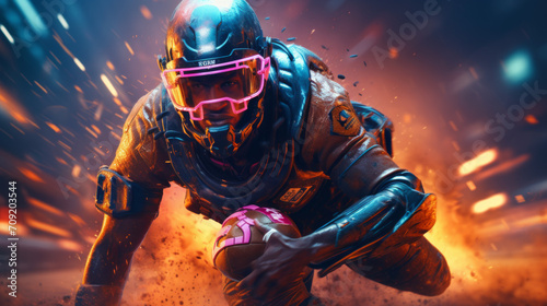 A American football player in neon colors syntwave style photo