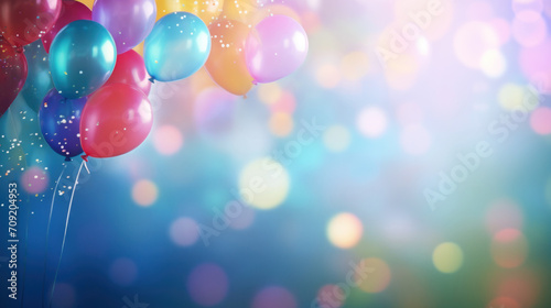Festive Celebration: Colorful Balloons with Sparkling Bokeh Background, Invitation, or Announcement - Horizontal Poster or Sign with Open Empty Copy Space for Text 