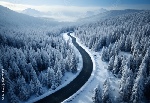 snow covered road in mountains © aiphotos