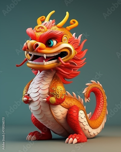 Cute dragon character wearing chinese dress celebrate chinese new year