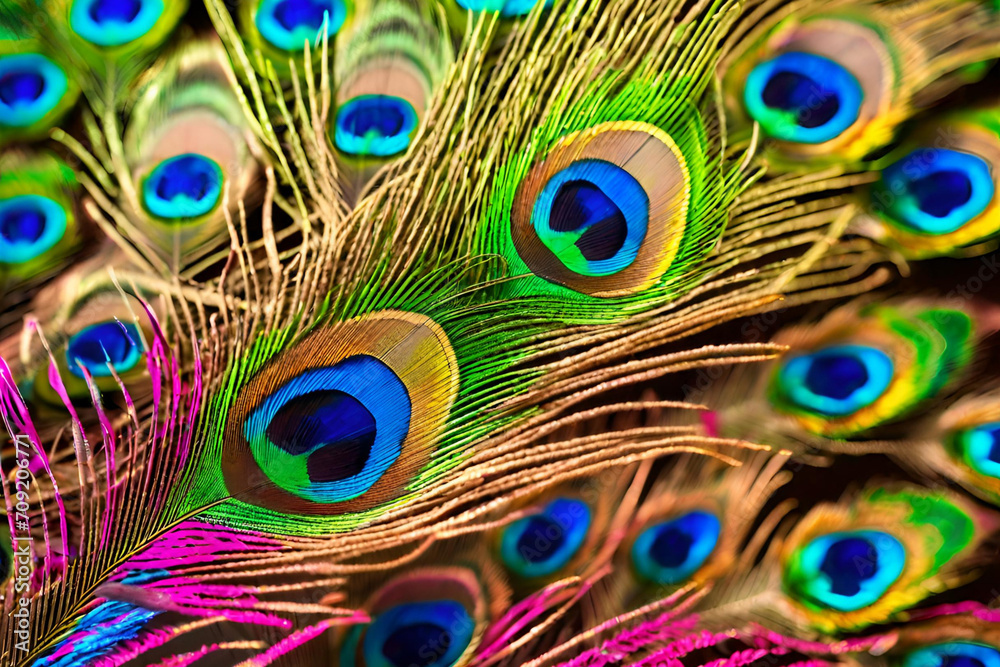 Obraz premium A detailed close-up of a vibrant peacock feather