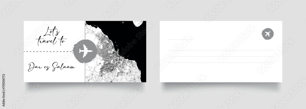 Travel Coupon to Africa Tanzania Dar es Salaam postcard vector illustration Travel Coupon to Africa Tanzania Dar es Salaam postcard vector illustration