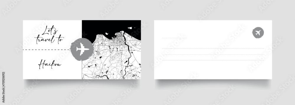 Travel Coupon to Asia China Haikou postcard vector illustration