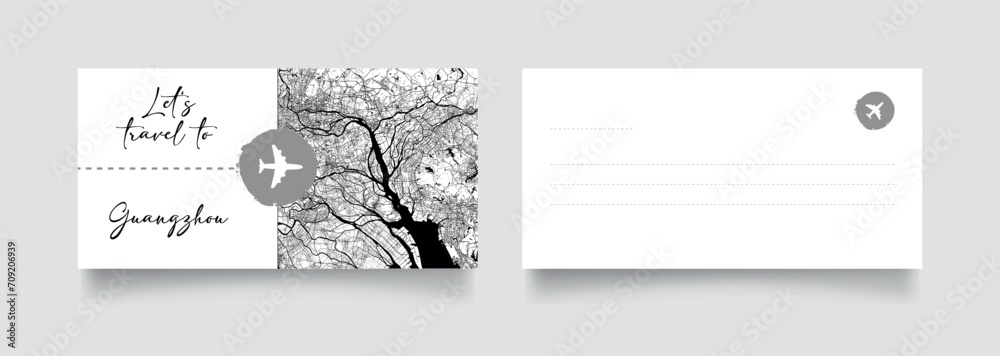 Travel Coupon to Asia China Guangzhou postcard vector illustration