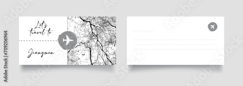 Travel Coupon to Asia China Jiangmen postcard vector illustration