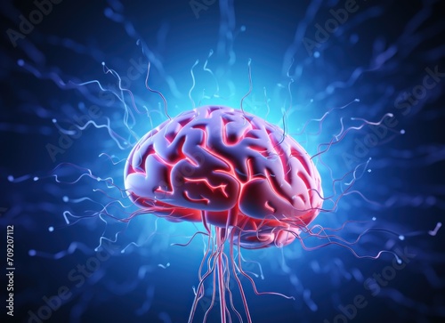 Human brain with neurons. Medical concept of studying the human brain. Development and training of the mind, idea. Background for advertising memory training.