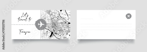 Travel Coupon to Asia China Tianjin postcard vector illustration