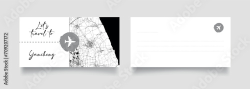 Travel Coupon to Asia China Yancheng postcard vector illustration