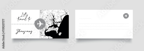 Travel Coupon to Asia China Zhanjiang Guandong postcard vector illustration