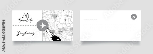 Travel Coupon to Asia China Zaozhuang postcard vector illustration