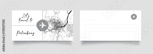 Travel Coupon to Asia Indonesia Palembang postcard vector illustration